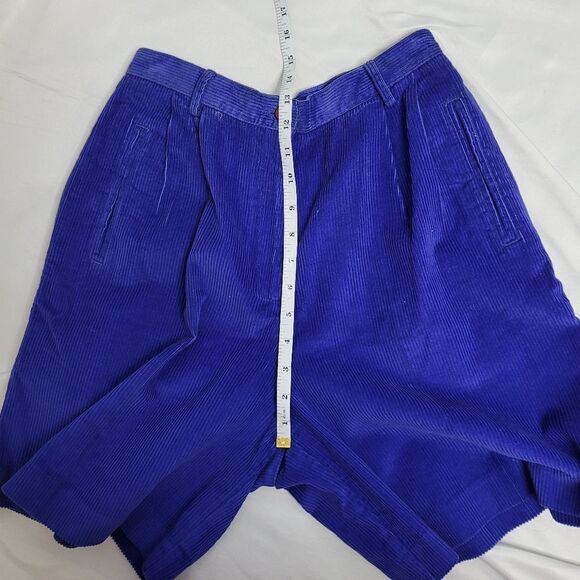 VINTAGE 90s corduroy shorts royal blue ultra high rise bermuda wide‎ wale S - Picture 6 of 8
